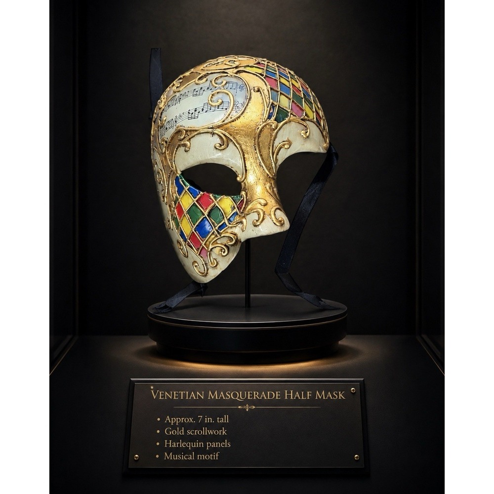 Venetian Masquerade Half Face Mask Gold Harlequin Music Notes Wall Decor